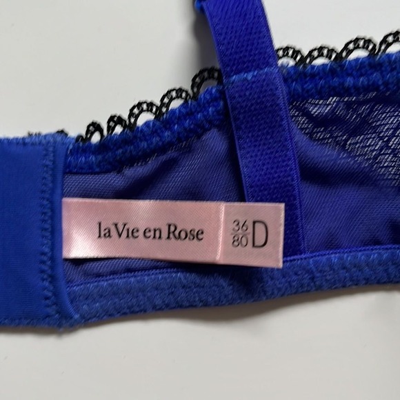 NWT La Vie En Rose Blue Mesh Lace Bra 36D Lined Underwire Feminine Coquette - Picture 3 of 6